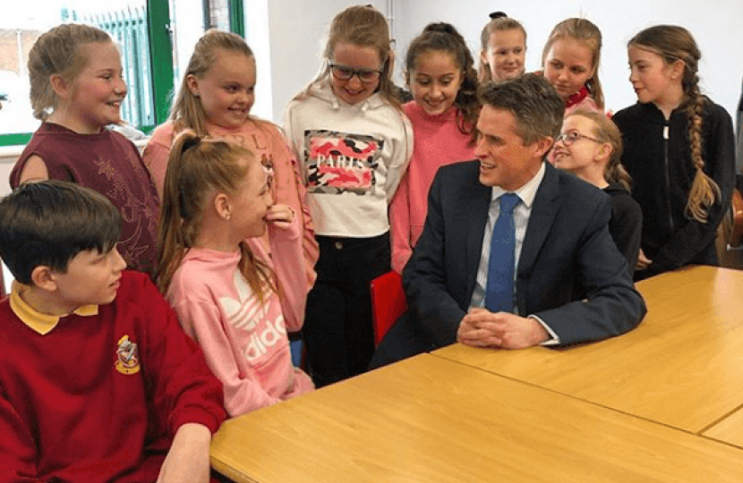 Gavin Williamson with students from St Thomas More 