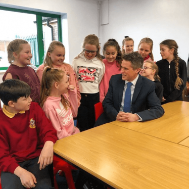 Gavin Williamson with students from St Thomas More 