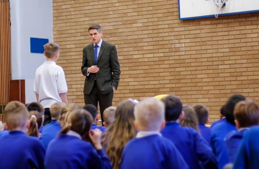 Gavin Williamson, MP for South Staffordshire, answering questions from Year 6 pupils