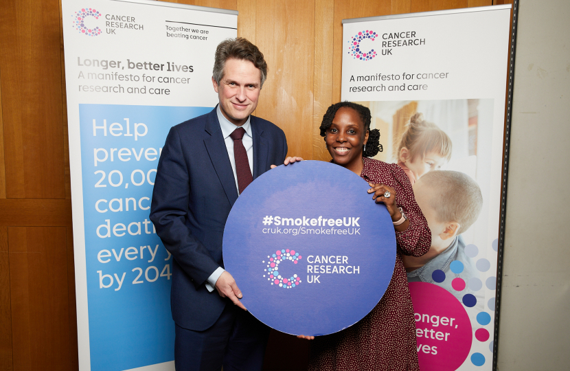 Sir Gavin Williamson attending the parliamentary event organised by Cancer Research UK