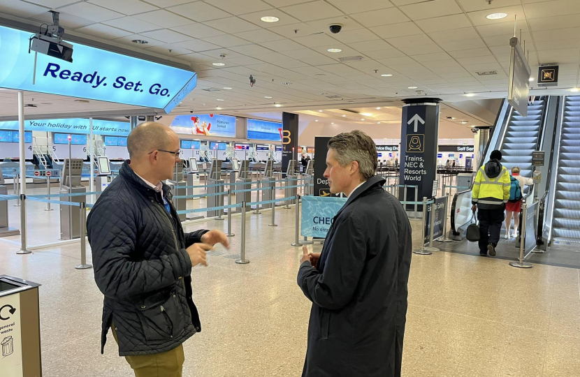 Sir Gavin touring the airport 