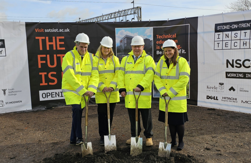 Sir Gavin Williamson is joined by Theo Clarke MP among others to mark the construction of the Institute of Technology
