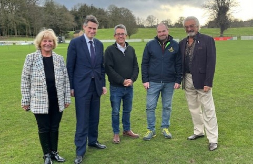 Sir Gavin Williamson is joined by Milford Cricket Club Chairman Dave Smith, Councillor Ann Edgeller, and Councillor Peter Edgeller