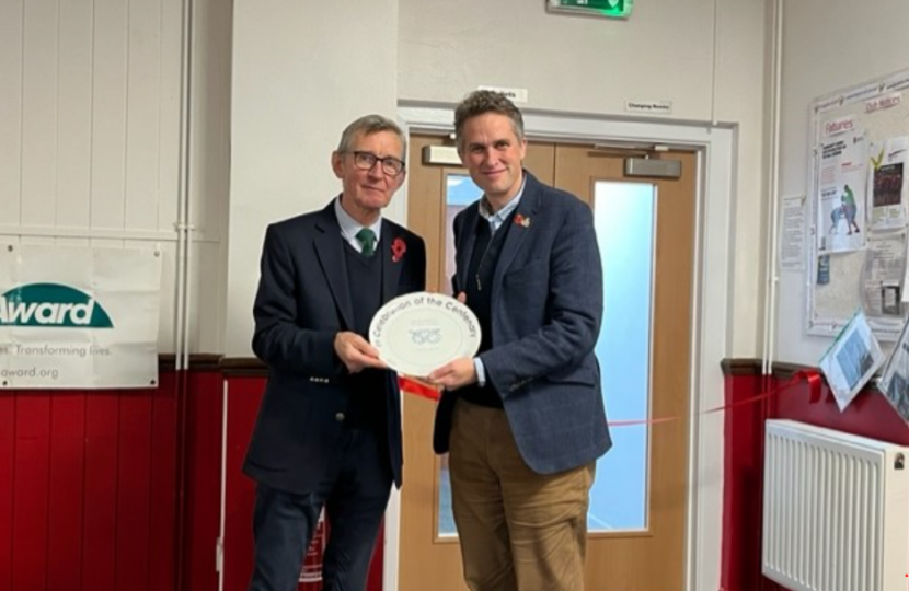 Sir Gavin Williamson is presented with a plate by John McDermott, the President of Staffordshire RFU