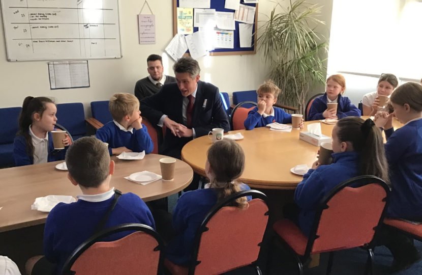 Sir Gavin Williamson is joined by members of the Landywood Primary School Council
