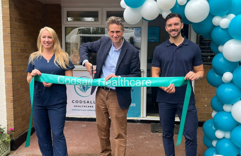 Sir Gavin Williamson cuts the ribbon on the new Codsall Health Care Centre, joined by owners Naomi and Johnathan