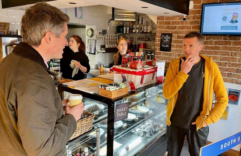 Sir Gavin Williamson MP (L) with Martyn Jones (R) (owner) at Fresh Coffee