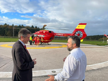 Sir Gavin Williamson was shown around the new facilities by a member of the Midlands Air Ambulance team